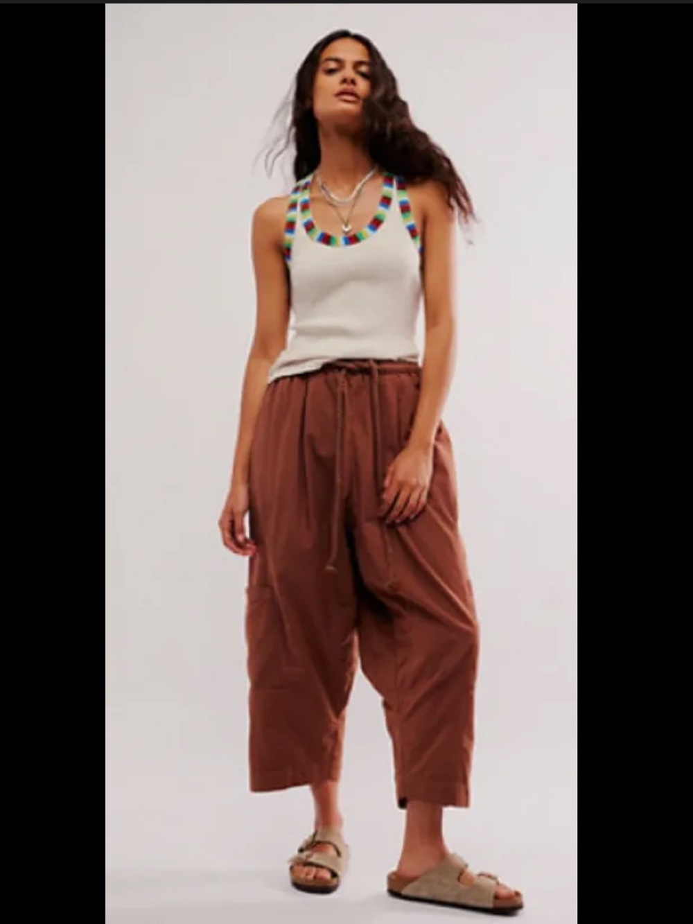 Free People Kahlani Harem Pants Size XS Fits Larger in Rusty Brown Cotton Linen